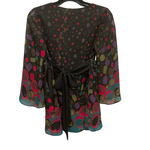 Bisou Bisou Michelle Bohbot Flowy Bell Sleeve Multicolor Top Blouse size XS - Picture 14 of 16